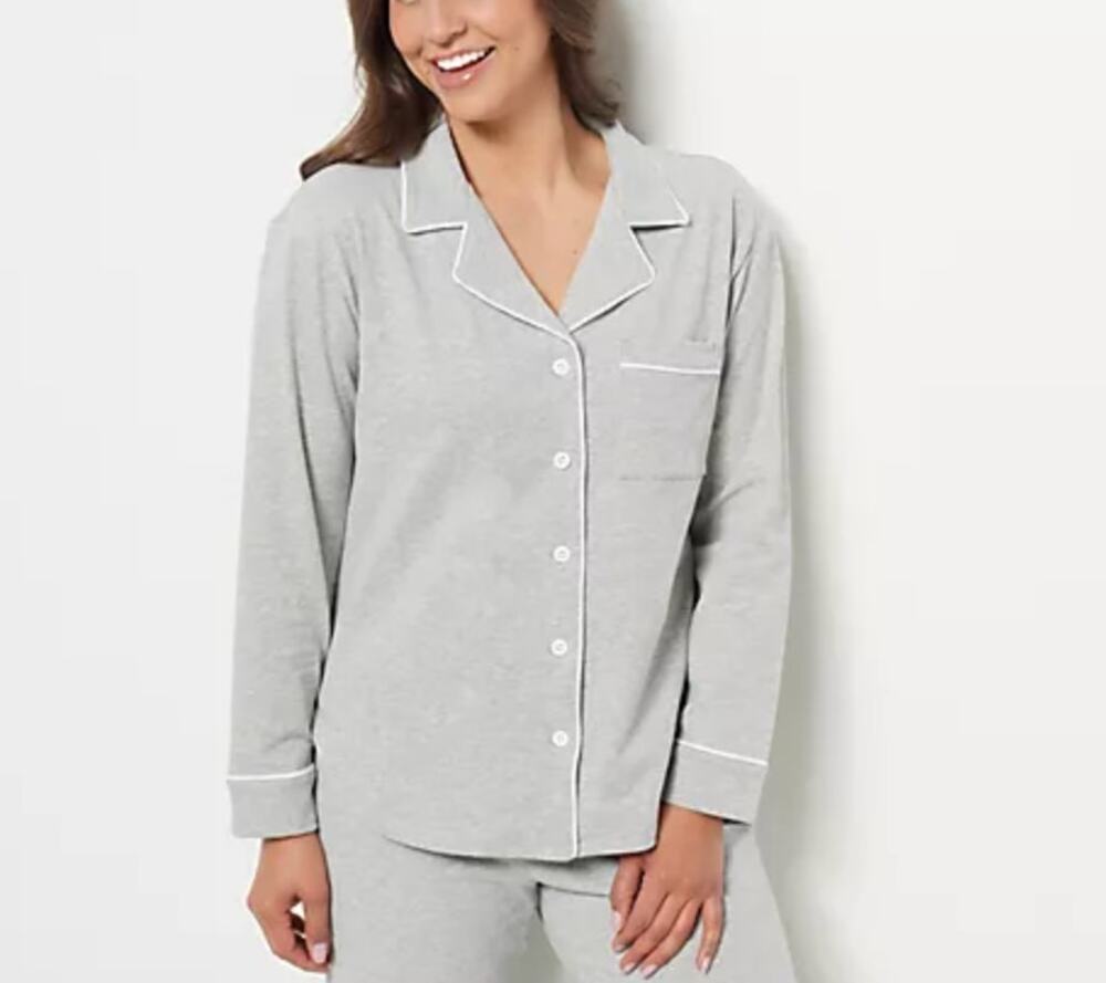 Rebecca Minkoff Notch Collar Pajama Set Gray White Cotton Size Medium NWT Comfy